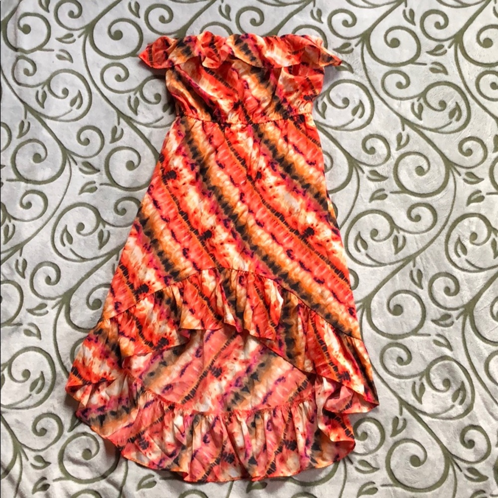 Orange tie dye strapless dress